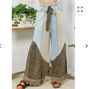 NEW -Young Threads Bohemian Patchwork and Lace Wide-Leg Pants